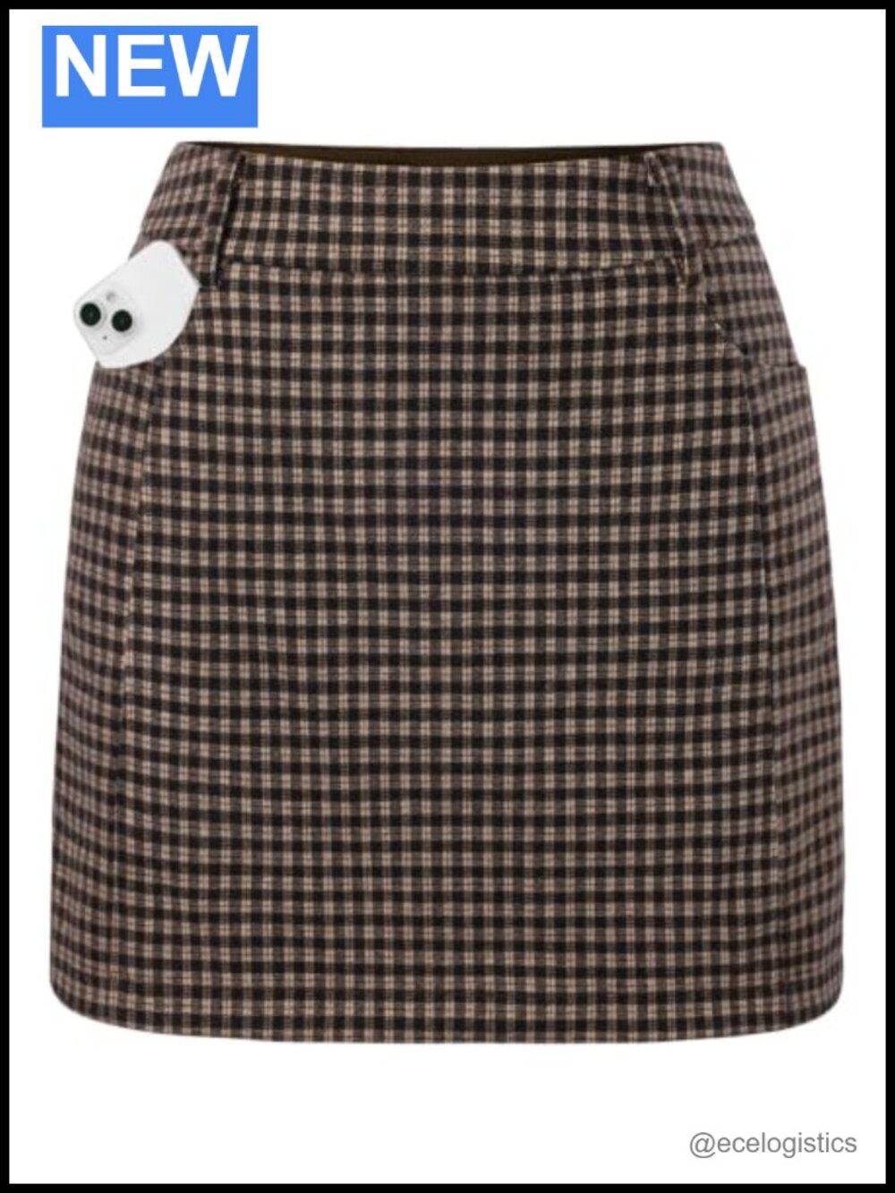 High Waist Plaid Pencil Skort with Shorts Pockets